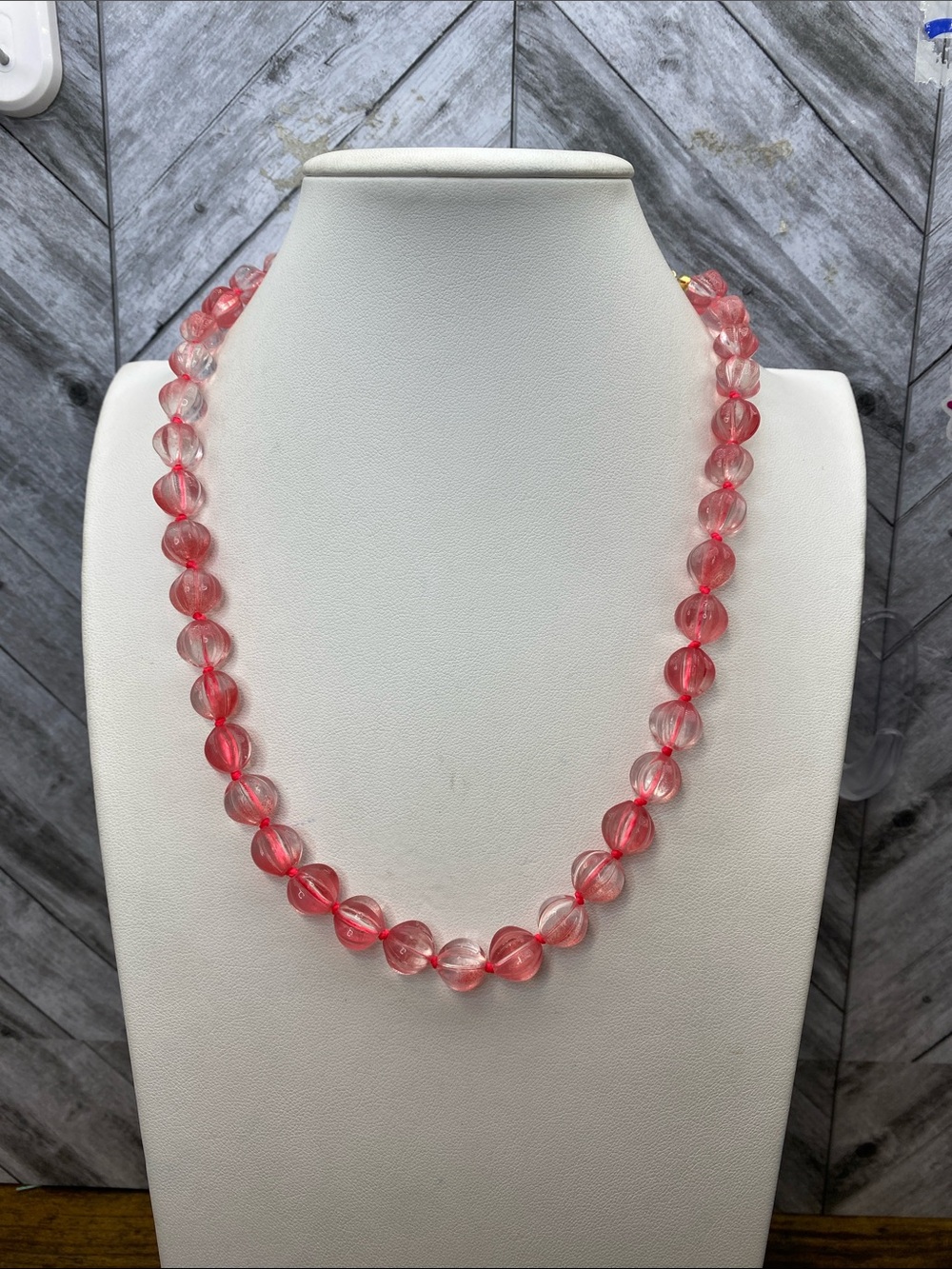 Pink pumpkin Glass hand knotted 20 inch necklace Aprilsplace